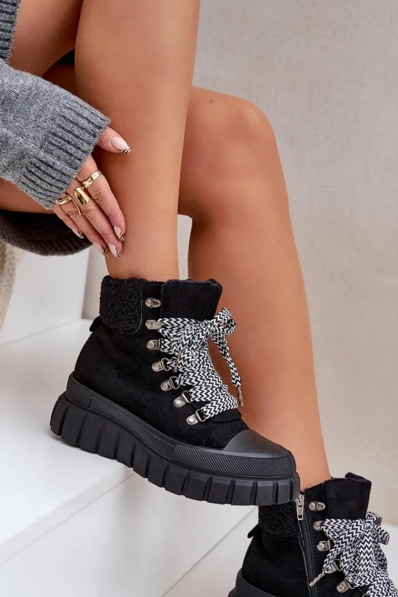 Botki Ocieplane|Damskie Trapery>Evento Damskie Ocieplane Botki Trapery Na Platformie Czarne Alcyhen Czarny