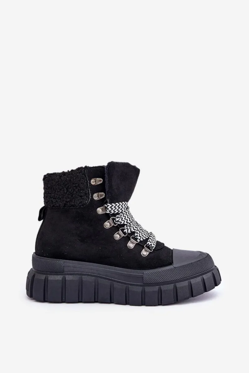 Botki Ocieplane|Damskie Trapery>Evento Damskie Ocieplane Botki Trapery Na Platformie Czarne Alcyhen Czarny