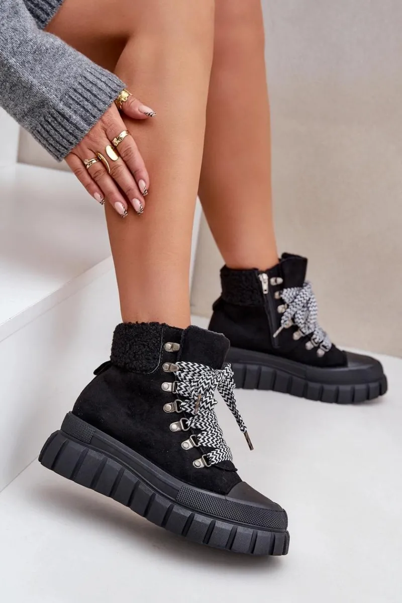Botki Ocieplane|Damskie Trapery>Evento Damskie Ocieplane Botki Trapery Na Platformie Czarne Alcyhen Czarny