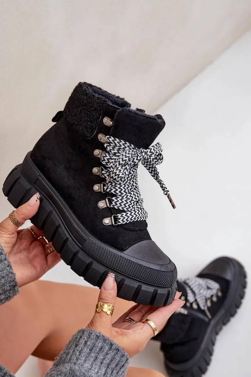 Botki Ocieplane|Damskie Trapery>Evento Damskie Ocieplane Botki Trapery Na Platformie Czarne Alcyhen Czarny