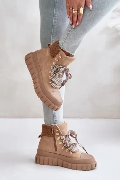 Botki Ocieplane|Damskie Trapery>Evento Damskie Ocieplane Botki Trapery Na Platformie Brązowe Alcyhen Brązowy