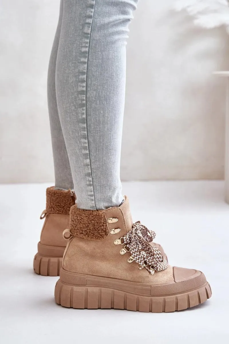 Botki Ocieplane|Damskie Trapery>Evento Damskie Ocieplane Botki Trapery Na Platformie Brązowe Alcyhen Brązowy