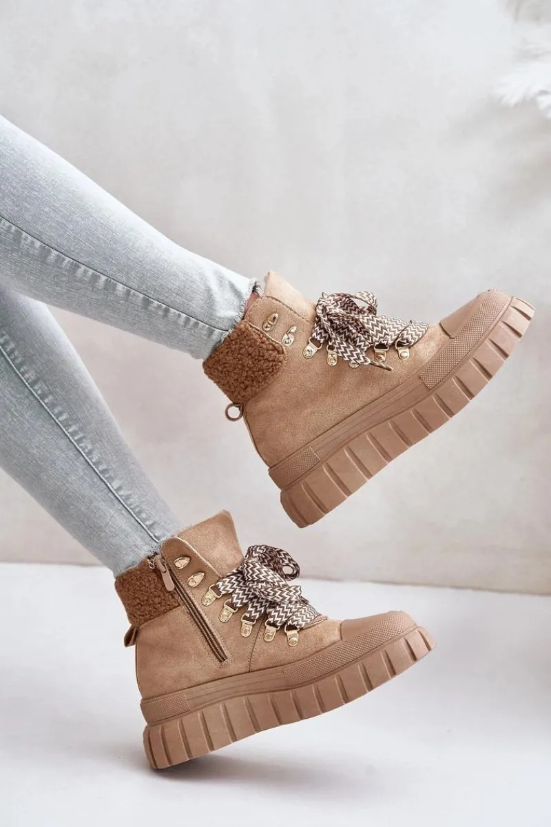 Botki Ocieplane|Damskie Trapery>Evento Damskie Ocieplane Botki Trapery Na Platformie Brązowe Alcyhen Brązowy