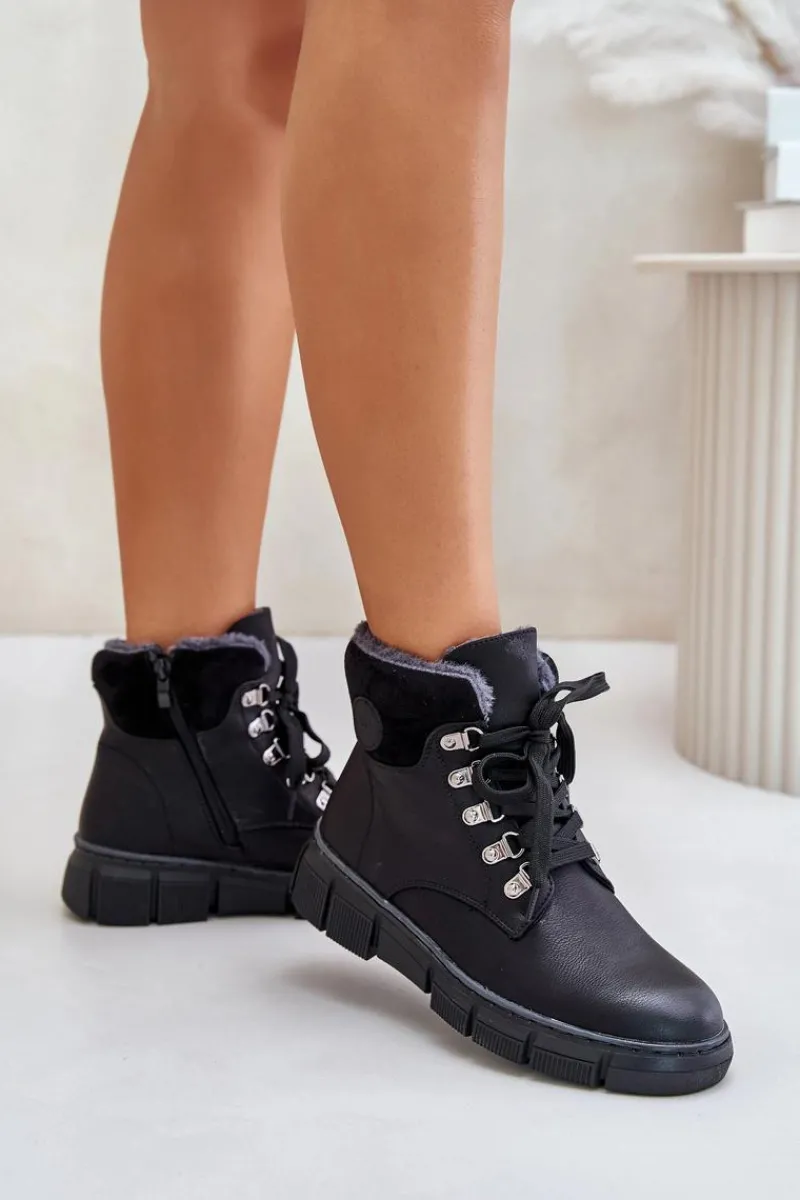 Botki Ocieplane|Damskie Trapery>Boto Damskie Ocieplane Botki Trapery Na Zamek Czarne Mevanisa Czarny