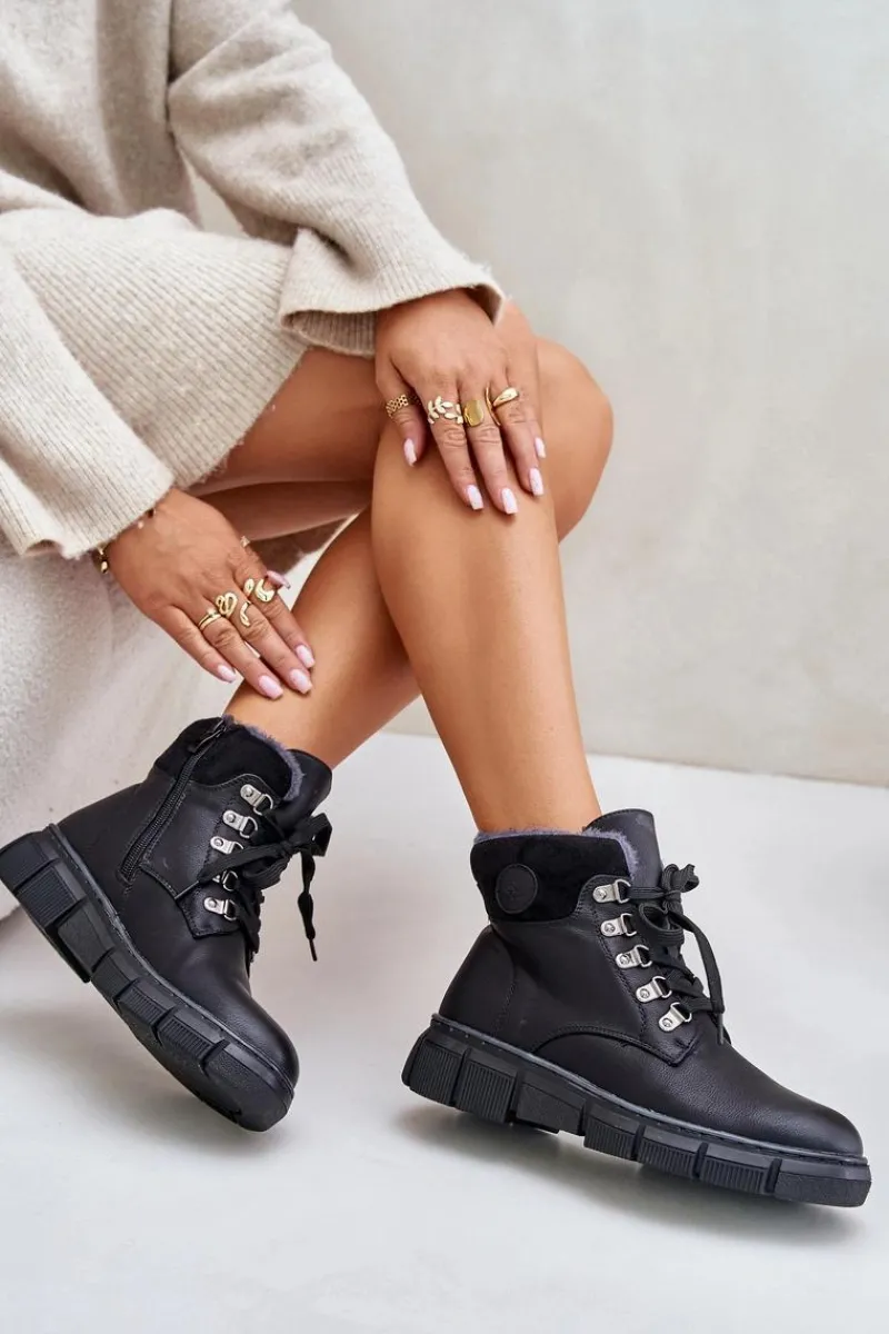 Botki Ocieplane|Damskie Trapery>Boto Damskie Ocieplane Botki Trapery Na Zamek Czarne Mevanisa Czarny