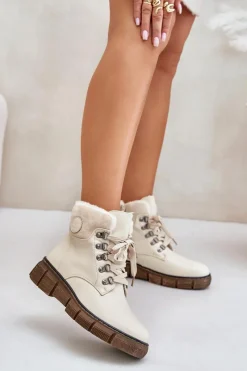 Sale Damskie Ocieplane Botki Trapery Na Zamek Beżowe Mevanisa Damskie Botki Ocieplane|Damskie Trapery