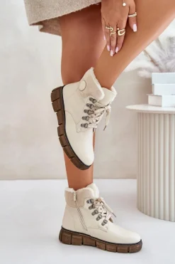 Sale Damskie Ocieplane Botki Trapery Na Zamek Beżowe Mevanisa Damskie Botki Ocieplane|Damskie Trapery