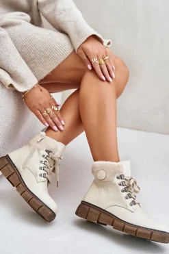 Sale Damskie Ocieplane Botki Trapery Na Zamek Beżowe Mevanisa Damskie Botki Ocieplane|Damskie Trapery