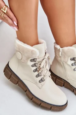 Sale Damskie Ocieplane Botki Trapery Na Zamek Beżowe Mevanisa Damskie Botki Ocieplane|Damskie Trapery