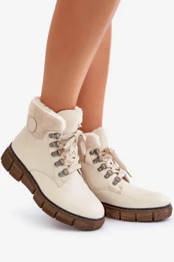 Sale Damskie Ocieplane Botki Trapery Na Zamek Beżowe Mevanisa Damskie Botki Ocieplane|Damskie Trapery