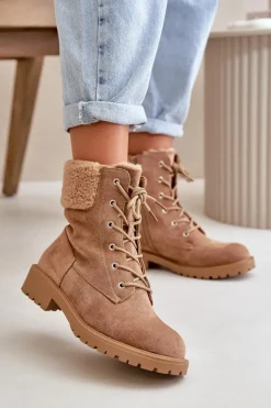 Discount Damskie Ocieplane Botki Workery Na Zamek Brązowe Mivael Damskie Botki Ocieplane|Botki Sznurowane