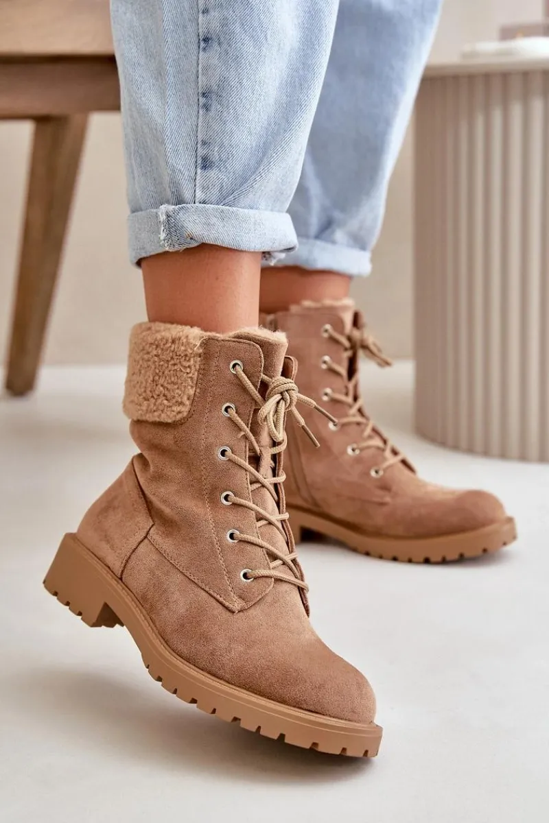 Discount Damskie Ocieplane Botki Workery Na Zamek Brązowe Mivael Damskie Botki Ocieplane|Botki Sznurowane
