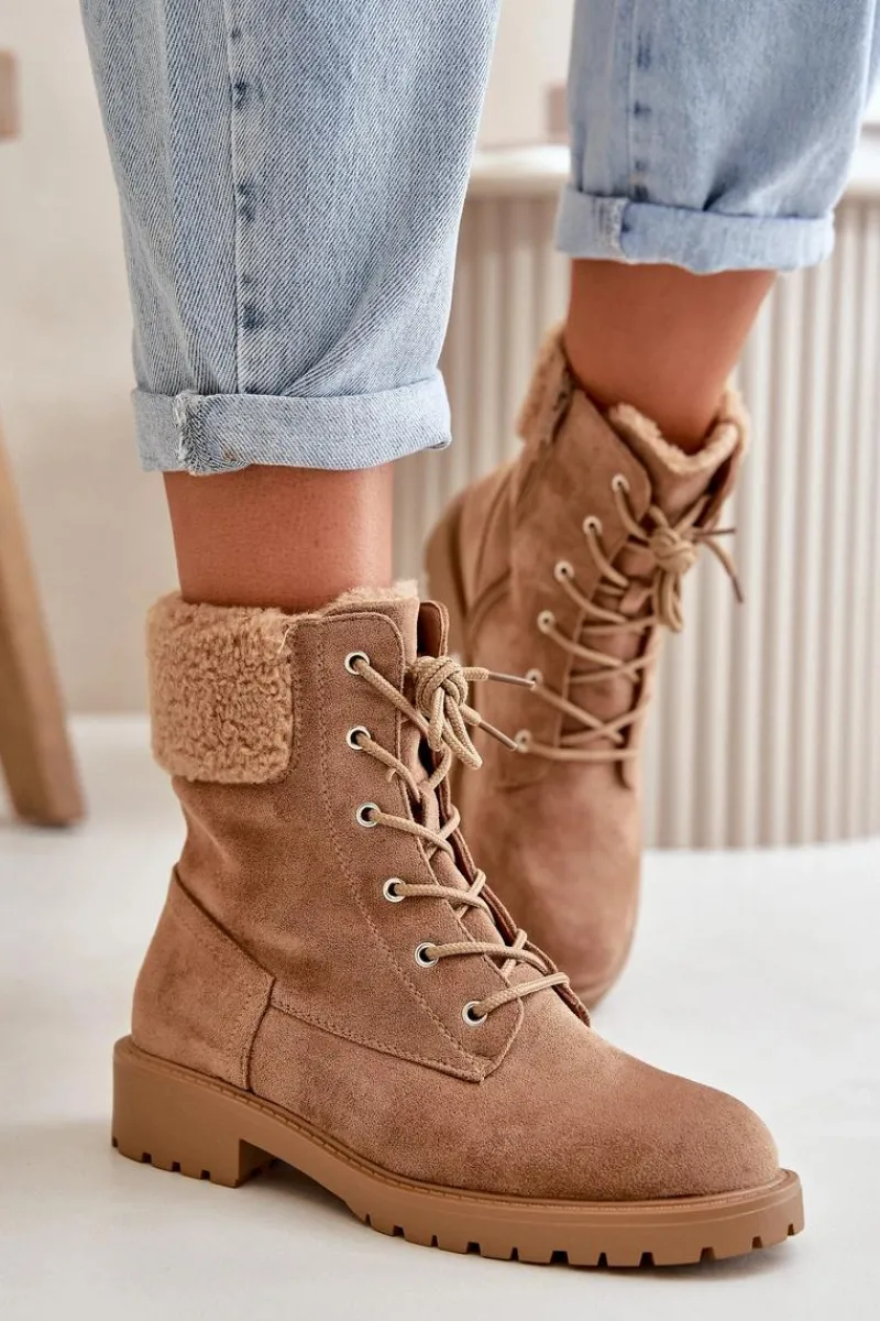 Discount Damskie Ocieplane Botki Workery Na Zamek Brązowe Mivael Damskie Botki Ocieplane|Botki Sznurowane