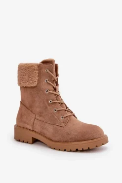 Discount Damskie Ocieplane Botki Workery Na Zamek Brązowe Mivael Damskie Botki Ocieplane|Botki Sznurowane