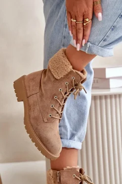 Discount Damskie Ocieplane Botki Workery Na Zamek Brązowe Mivael Damskie Botki Ocieplane|Botki Sznurowane