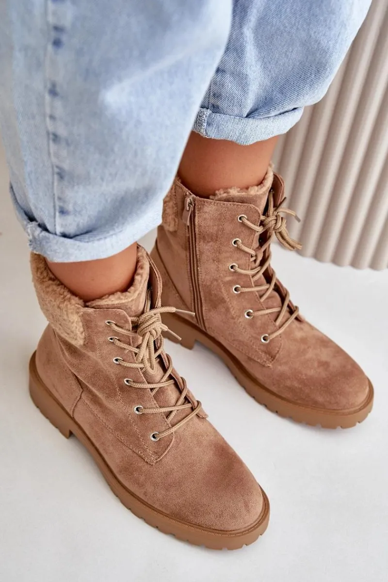 Discount Damskie Ocieplane Botki Workery Na Zamek Brązowe Mivael Damskie Botki Ocieplane|Botki Sznurowane