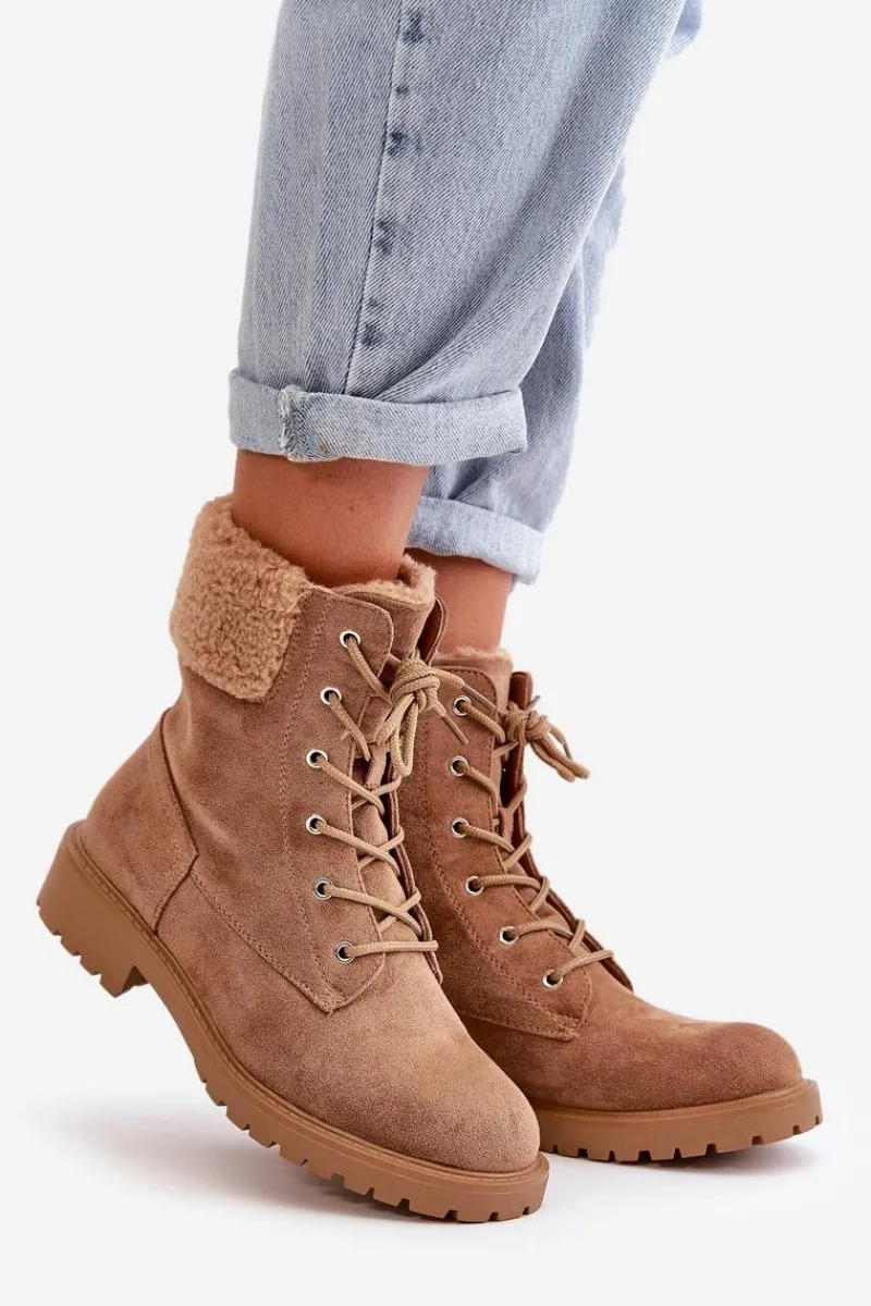 Discount Damskie Ocieplane Botki Workery Na Zamek Brązowe Mivael Damskie Botki Ocieplane|Botki Sznurowane