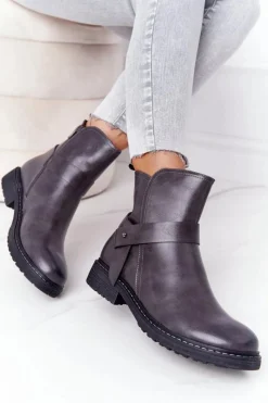 Czarne Botki|Botki Zimowe Damskie>Boto Damskie Ocieplane Botki Workery Szare Alivia