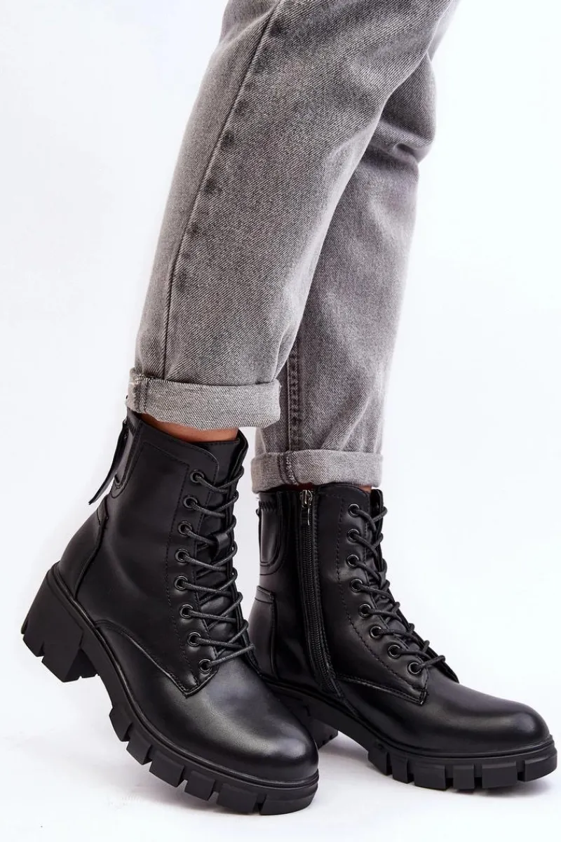 Best Buty damskie Vinceza Damskie Ocieplane Botki Workery Na Suwak Czarne Evrarda