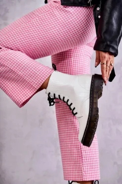 Damskie Ocieplane Botki Wężowe Białe Salma Damskie Botki Sznurowane|Botki Zimowe Damskie