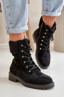 Botki Ocieplane|Botki Sznurowane>Boto Damskie Ocieplane Botki Workery Na Zamek Czarne Mivael Czarny