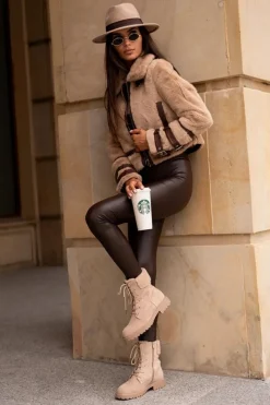 Sale Boto Damskie Ocieplane Botki Workery Na Zamek Beżowe Mivael Beżowy