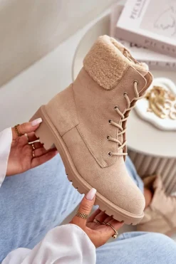 Sale Boto Damskie Ocieplane Botki Workery Na Zamek Beżowe Mivael Beżowy