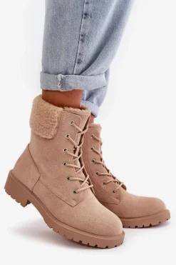 Sale Boto Damskie Ocieplane Botki Workery Na Zamek Beżowe Mivael Beżowy