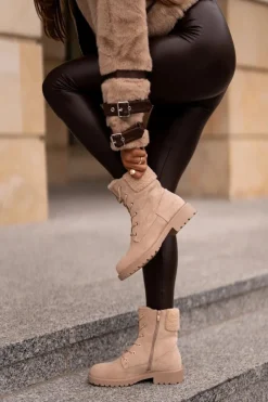 Sale Boto Damskie Ocieplane Botki Workery Na Zamek Beżowe Mivael Beżowy