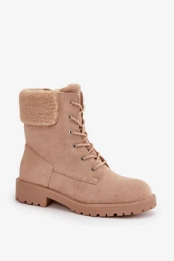 Sale Boto Damskie Ocieplane Botki Workery Na Zamek Beżowe Mivael Beżowy
