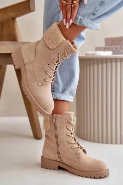 Sale Boto Damskie Ocieplane Botki Workery Na Zamek Beżowe Mivael Beżowy