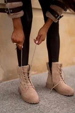 Sale Boto Damskie Ocieplane Botki Workery Na Zamek Beżowe Mivael Beżowy