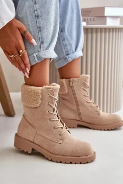 Sale Boto Damskie Ocieplane Botki Workery Na Zamek Beżowe Mivael Beżowy