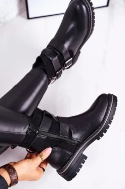 Sale Damskie Ocieplane Botki Workery Czarne Intensity Damskie Czarne Botki|Botki Zimowe Damskie