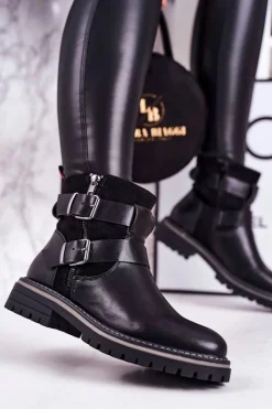 Sale Damskie Ocieplane Botki Workery Czarne Intensity Damskie Czarne Botki|Botki Zimowe Damskie