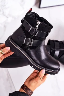 Sale Damskie Ocieplane Botki Workery Czarne Intensity Damskie Czarne Botki|Botki Zimowe Damskie