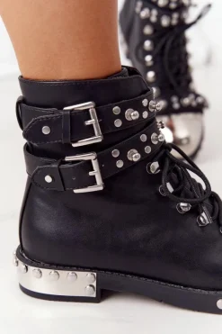 Best Boto Damskie Ocieplane Botki Workery Z Dżetami Czarne Lu Boo