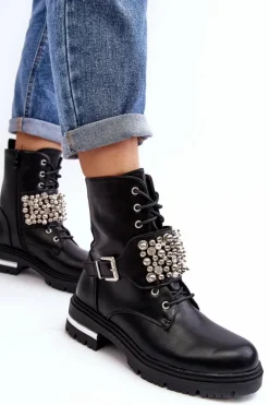 Botki Wiosenne|Botki Ocieplane>Boto Damskie Ocieplane Botki Workery Zdobione Czarne Lennen