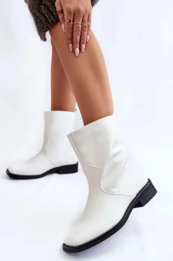 Boto Damskie Ocieplane Botki Wsuwane Białe Calan