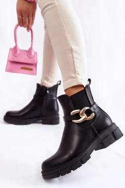 Sale Damskie Ocieplane Botki Workery Z Ozdobą Czarne Ruth Damskie Czarne Botki|Botki Zimowe Damskie