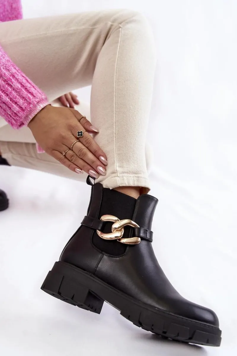 Sale Damskie Ocieplane Botki Workery Z Ozdobą Czarne Ruth Damskie Czarne Botki|Botki Zimowe Damskie