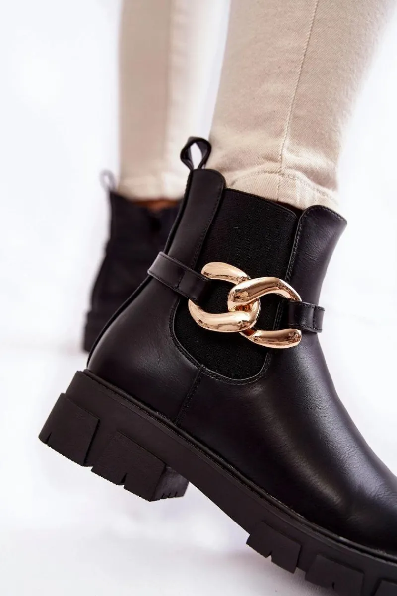 Sale Damskie Ocieplane Botki Workery Z Ozdobą Czarne Ruth Damskie Czarne Botki|Botki Zimowe Damskie