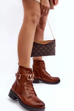 Botki Sznurowane|Brązowe I Beżowe Botki><noscript><img width=