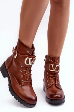 Botki Sznurowane|Brązowe I Beżowe Botki><noscript><img width=