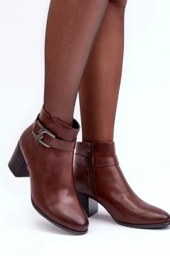 Discount Buty Sergio Leone Damskie Ocieplane Botki Z Ozdobą Brązowe Astrid