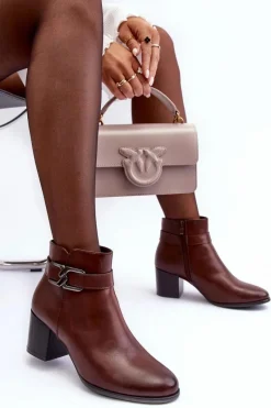 Discount Buty Sergio Leone Damskie Ocieplane Botki Z Ozdobą Brązowe Astrid