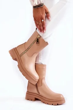 Botki Zimowe Damskie|Brązowe I Beżowe Botki>Boto Damskie Ocieplane Botki Z Suwakami Nude Jette