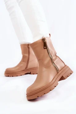 Botki Zimowe Damskie|Brązowe I Beżowe Botki>Boto Damskie Ocieplane Botki Z Suwakami Nude Jette
