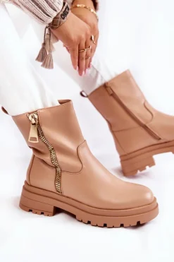 Botki Zimowe Damskie|Brązowe I Beżowe Botki><noscript><img width=