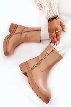 Botki Zimowe Damskie|Brązowe I Beżowe Botki><noscript><img width=